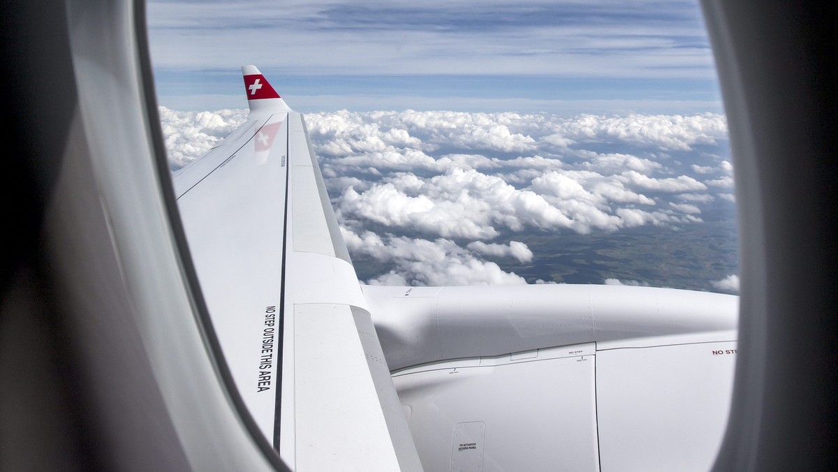 epa05411199 Aerial view from the new Bombardier C-Series CS100 airplane of the airline SWISS on the occasion of the aircraft's baptism, over Switzerland, 06 July 2016. Bombardier commissioned the ...