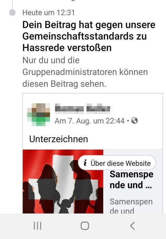 Screenshot des gesperrten Unterschriften-Aufrufs auf Facebook.