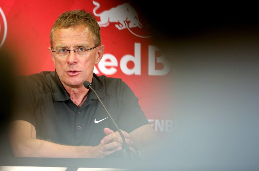 epa05420614 Ralf Rangnick, sports director of German Bundesliga soccer club RasenBallsport Leipzig, speaks during a press conference held in the Red Bull training centre in Leipzig, Germany, 11 July 2 ...