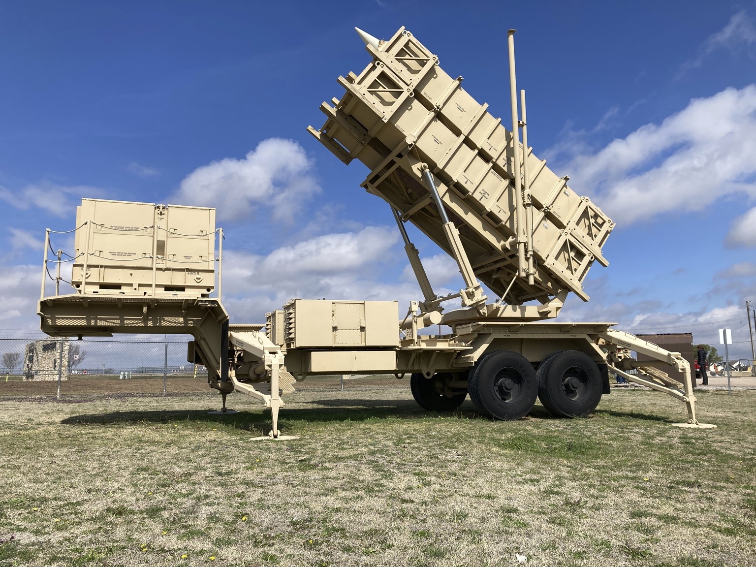 FILE - A Patriot missile mobile launcher is displayed outside the Fort Sill Army Post near Lawton, Okla., on March 21, 2023. The U.S. will send $1.7 billion in military aid to Ukraine, officials annou ...