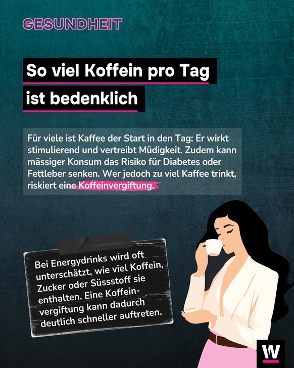 &lt;p&gt;Bei zu viel Koffein kann es zu einer Koffeinvergiftung kommen.&lt;/p&gt;