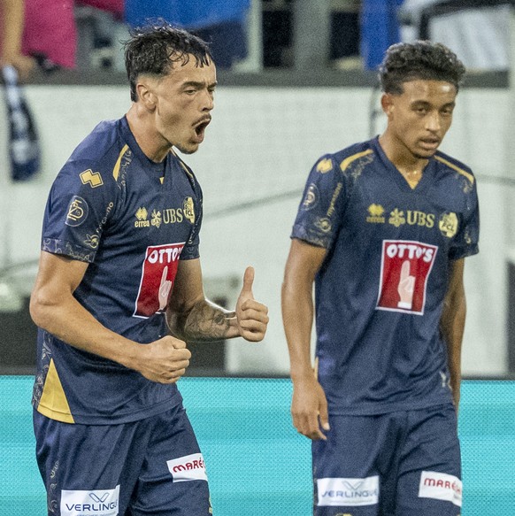 Die luzerner mit Nando Toggenburger, links, feiern das Tor zum 2:1 beim Super League Meisterschaftsspiel zwischen dem FC Luzern und dem FC Vaduz vom Mittwoch, 2. September 2026 in Luzern. (KEYSTONE/Ur ...