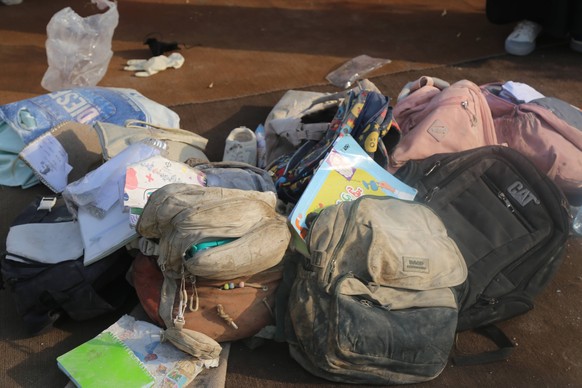 260301 -- TEHRAN, March 1, 2026 -- This photo taken on Feb. 28, 2026 shows schoolbags at an attacked girls elementary school in Minab, Iran s southern province of Hormozgan. The death toll from a join ...