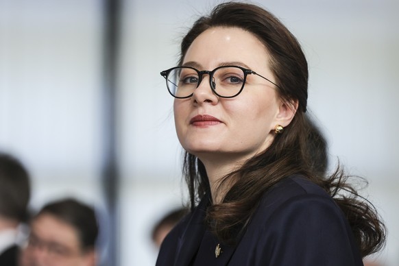 epa11946569 Vice Prime Minister and Minister of Economy of Ukraine Yulia Svyrydenko attends the presentation of the &#039;Ukraine Fund&#039; about French investments in Ukraine at the Ministry of Econ ...