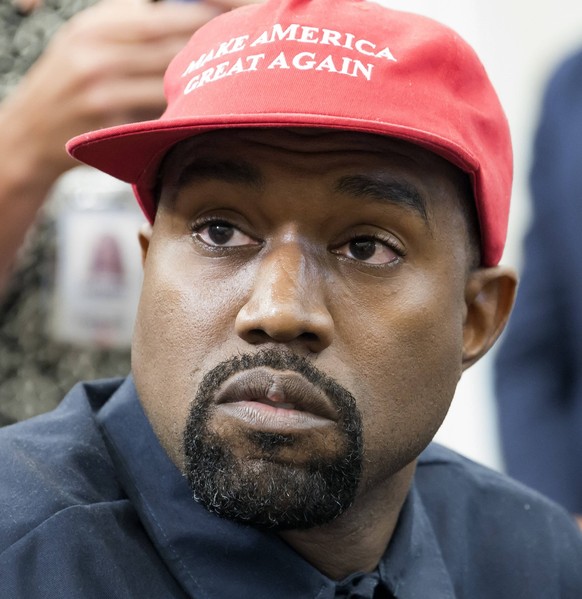**FILE PHOTO** Kanye West Dropped by Adidas. Kanye West makes a statement to the media as he meets with United States President Donald J. Trump and Jim Brown in the Oval Office of the White House in W ...