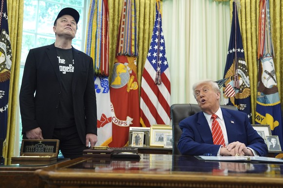 President Donald Trump speaks during a news conference with Elon Musk in the Oval Office of the White House, Friday, May 30, 2025, in Washington. (AP Photo/Evan Vucci)
Donald Trump,Elon Musk