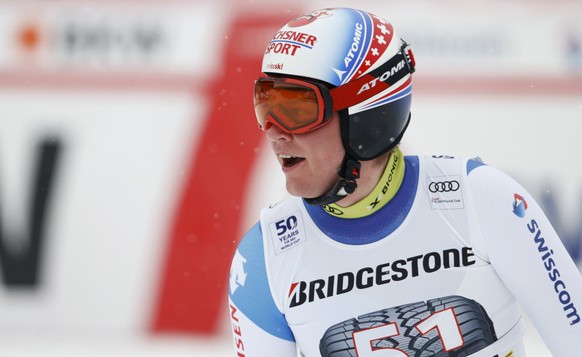 Alpine Skiing - FIS Alpine Skiing World Cup - Men&#039;s Super Combined - Wengen, Switzerland - 13/01/17 - Niels Hintermann of Switzerlands reacts following the downhill part of the men&#039;s Super C ...