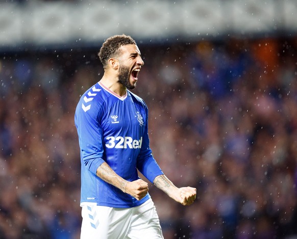 epa07802981 Connor Goldson of Rangers celebrates after the UEFA Europa League playoff, second leg soccer match between Glasgow Rangers and Legia Warsaw in Glasgow, Britain, 29 August 2019. EPA/ROBERT  ...