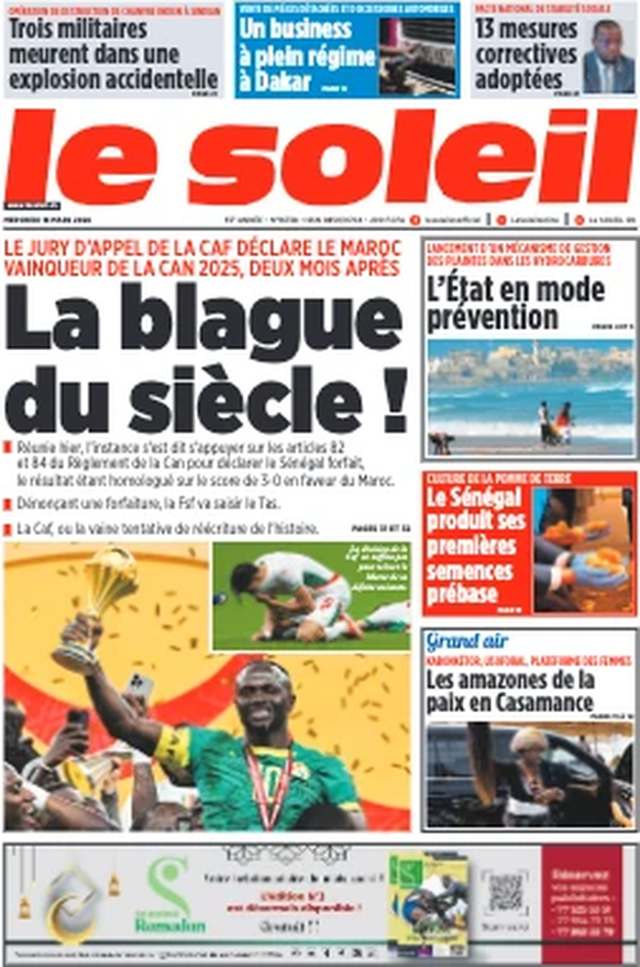 https://lesoleil.sn/actualites/sports/le-senegal-conteste-son-retrait-de-titre-et-menace-de-saisir-le-tas/ Le Soleil Senegal nach aberkanntem Titel am Afrika-Cup