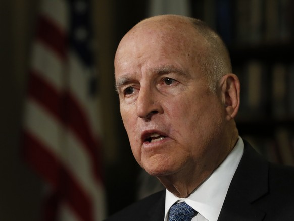 FILE - In this Sept. 10, 2018 file photo, Gov. Jerry Brown speaks during an interview with The Associated Press, in Sacramento, Calif. Brown steps down Jan. 7 after signing more than 1,000 bills into  ...