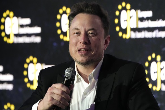 Elon Musk, CEO of Tesla and SpaceX, speaks during an interview with Ben Shapiro at the European Jewish Association conference in Krakow, Poland, Monday, January 22, 2024. Musk previously visited i...