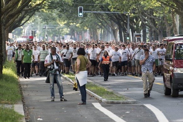 Moenchengladbach&#039;s supporter during their fanwalk before the UEFA Champions League playoff first leg match between Switzerland&#039;s BSC Young Boys and Germany&#039;s Borussia Moenchengladbach a ...