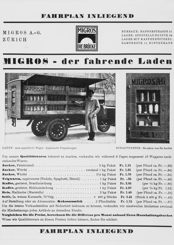 Erste Migros-Preisliste von 1925.