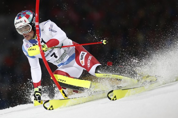 Switzerland&#039;s Daniel Yule competes during an alpine ski, men&#039;s World Cup slalom in Schladming, Austria, Tuesday, Jan. 23, 2018. (AP Photo/Giovanni Auletta)