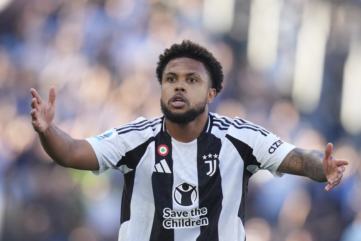 Juventus' Weston McKennie reacts during the Serie A soccer match between Lazio and Juventus at Rome's Olympic stadium, Saturday, May 10, 2025. (Alfredo Falcone/LaPresse via AP)
Italy Soccer  ...