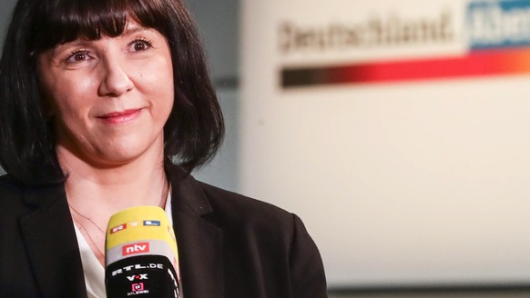 epa09126837 Alternative for Germany party (AfD) top candidate for the upcoming German general election Joana Cotar answers media questions during Germany&#039;s right-wing populist Alternative for Ger ...