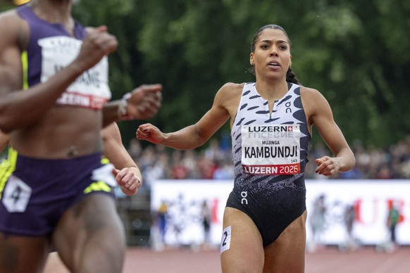 Mujinga Kambundji from Switzerland during the Women 100m race at the International Athletics Meeting in Lucerne, Switzerland, Tuesday, July, 16, 2026. (KEYSTONE/Urs Flueeler)