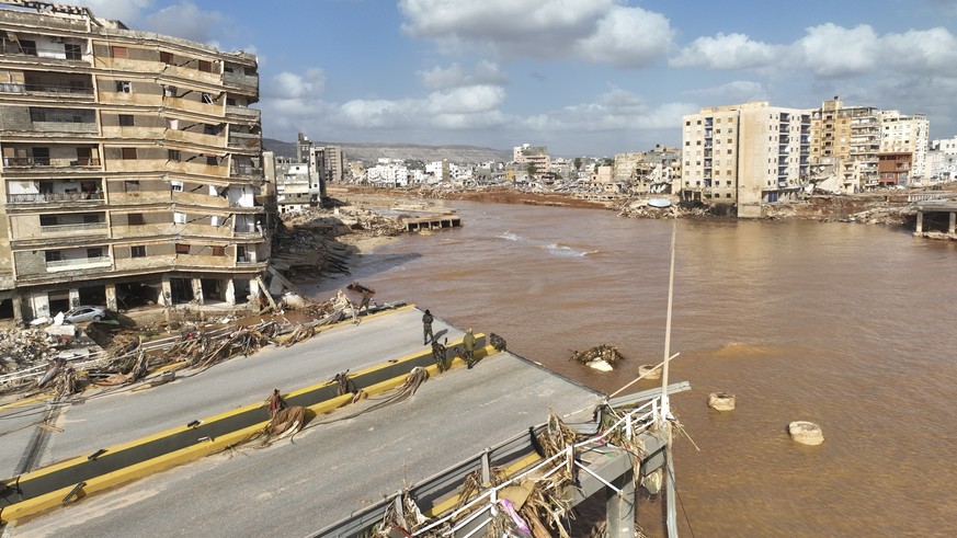Floodwaters from Mediterranean storm Daniel are visible on Tuesday, Sept. 12, 2023. Scientists say the Mediterranean storm that dumped torrential rain on the Libyan coast is just the latest extreme we ...