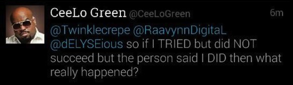Fast schon philosophisch handelt Green das Thema Vergewaltigung in diesem Tweet ab: «Also wenn ich es VERSUCHT, aber NICHT geschafft hätte, aber die Person behauptet, ich HÄTTE – was ist dann wirklich ...