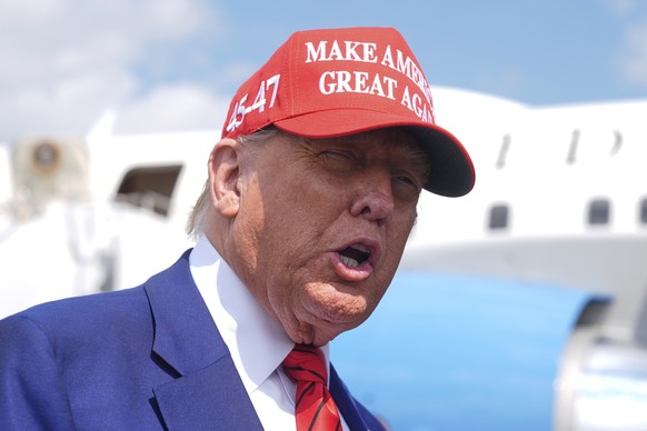 President Donald Trump speaks with reporters upon arriving at Morristown Municipal Airport in Morristown, N.J., Friday, June 20, 2025. (AP Photo/Manuel Balce Ceneta)
Donald Trump