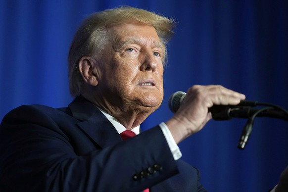 Former President Donald Trump speaks at the New Hampshire Federation of Republican Women Lilac Luncheon, Tuesday, June 27, 2023, in Concord, N.H. A federal judge upheld a $5 million jury verdict again ...