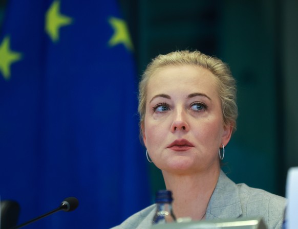 epa12156587 Yulia Navalnaya, widow of Russian activist Alexei Navalny, attends a hearing of representatives of the Russian democratic opposition on the EU support to Russian pro-democratic forces at F ...