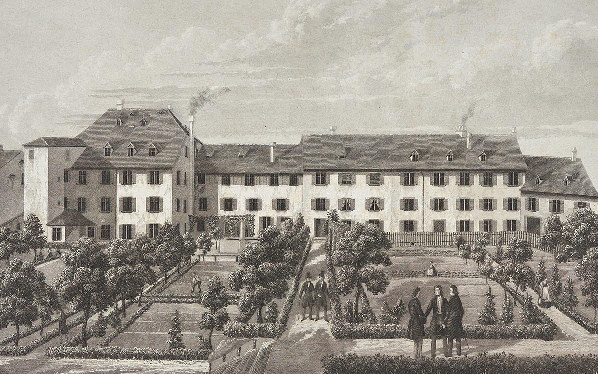 Eine Druckgrafik von Jakob Theophil Beck zeigt das Missionshaus in Basel, Ende 19. Jahrhundert.
https://commons.wikimedia.org/wiki/File:CH-NB_-_Grafiken_Orts-_und_Landschaftsansichten_-_GS-GRAF-ANSI-B ...