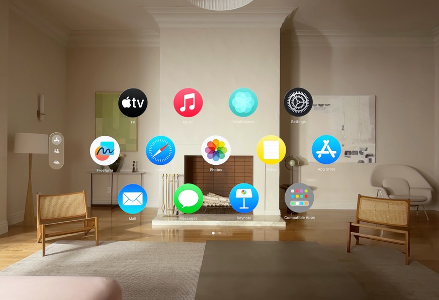 Apple Vision Pro: visionOS operating system – virtual user interface with standard apps.