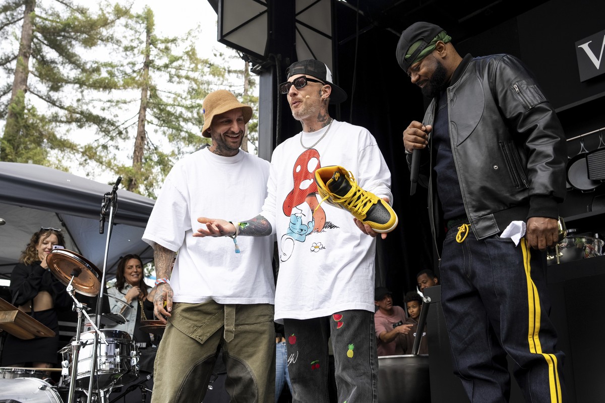 Dominic The Shoe Surgeon Ciambrone, left, Michael Voltaggio, and Ghostface Killah of Wu-Tang Clan attend day three of the BottleRock Napa Valley Music Festival on Sunday, May 28, 2023, at the Napa Val ...
