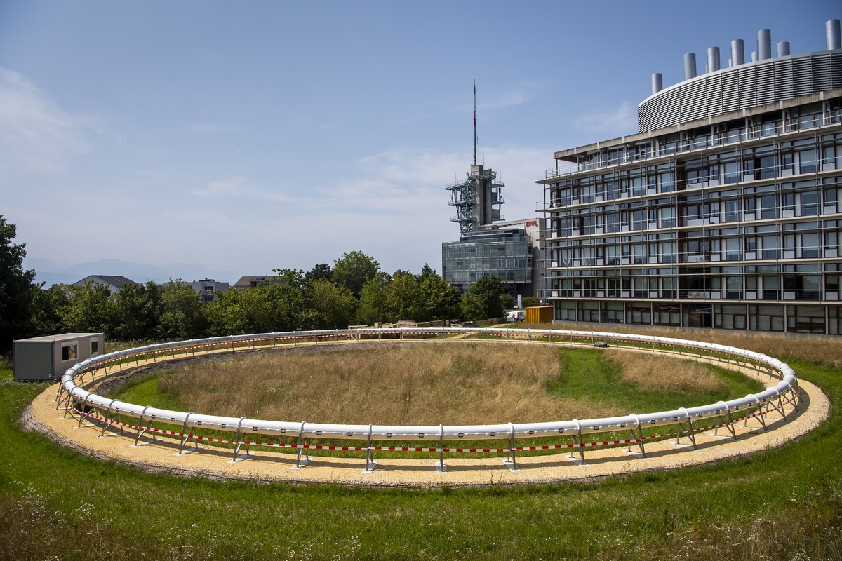 Une vue sur l'Hyperloop experimental de la start-up Swisspod en construction sur le campus de l'Ecole polytechnique federale de Lausanne, EPFL, le vendredi 23 juillet 2021 a Lausanne. L' ...