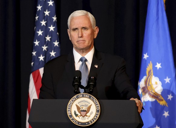 FILE - Vice President Mike Pence speaks during a memorial service for the late Air Force Brig. Gen. Chuck Yeager in Charleston, W. Va., on Jan. 15, 2021. Pence has a book deal. His autobiography, curr ...