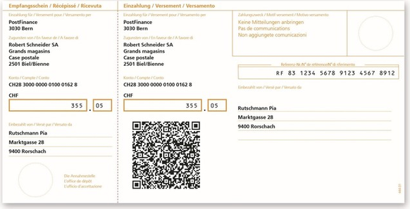 Auf den neuen Einzahlungsscheinen wird auch ein QR-Code aufgedruckt. Dieser enthält alle wichtigen Informationen zur Zahlung.