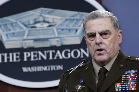 Joint Chiefs of Staff Gen. Mark Milley speaks during a briefing with Secretary of Defense Lloyd Austin at the Pentagon in Washington, Wednesday, Sept. 1, 2021, about the end of the war in Afghanistan. ...