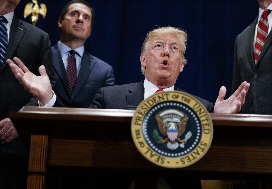 FILE - President Donald Trump speaks during a ceremony to sign a &quot;Presidential Memorandum Promoting the Reliable Supply and Delivery of Water in the West,&quot; Oct. 19, 2018, in Scottsdale, Ariz ...