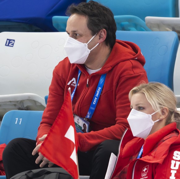 Swiss Olympic Chef de Mission Ralph Stoeckli watches during the women&#039;s curling bronze medal game between Switzerland and Sweden at the National Aquatics Centre at the 2022 Olympic Winter Games i ...