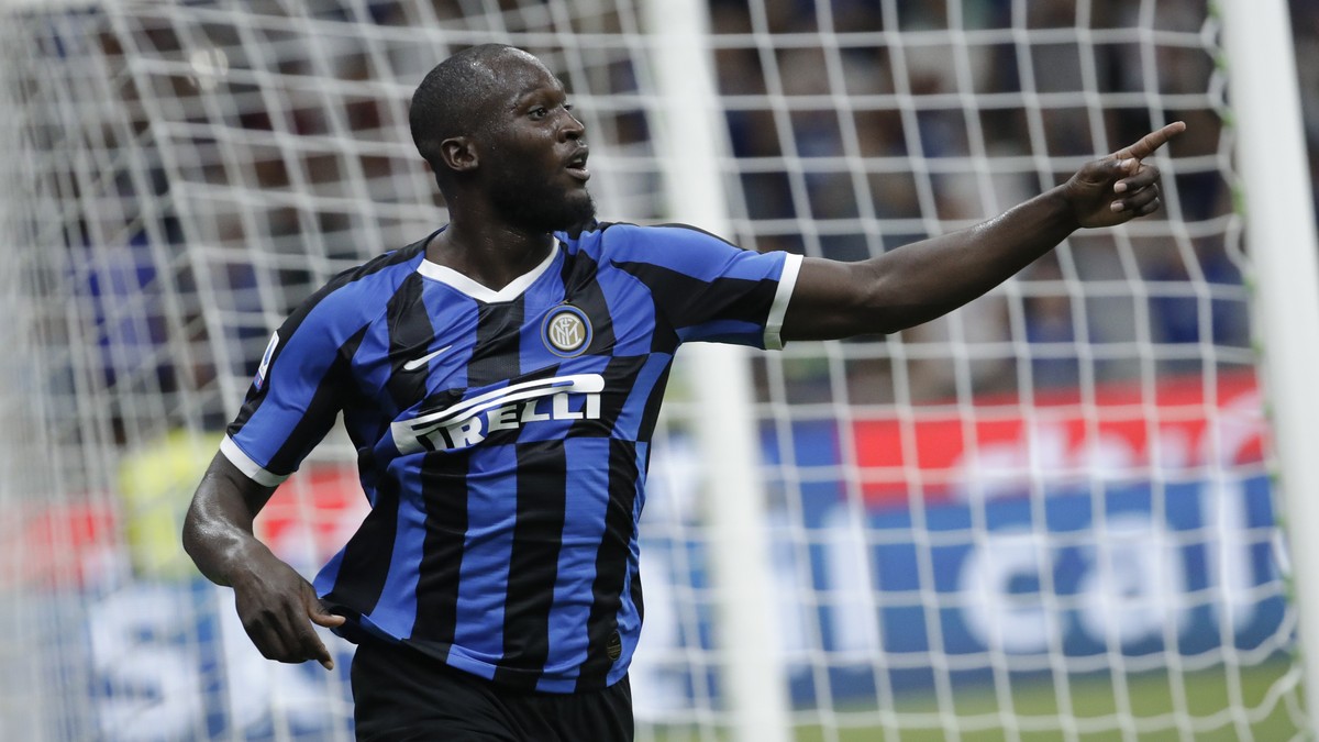FILE - In this file photo taken on Aug. 26, 2019, Inter Milan's Romelu Lukaku celebrates after scoring his side's third goal during the Serie A soccer match between Inter Milan and Lecce at  ...