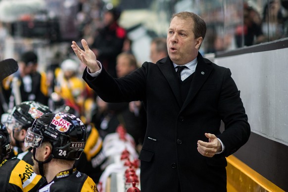 LuganoÕs Head Coach Greg Ireland during the fourth match of the semifinal of National League Swiss Championship 2017/18 between HC Lugano and EHC Biel, at the ice stadium Resega in Lugano, Switzerland ...