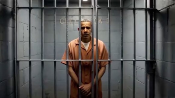 Screenshot eines KI-generierten Videos, das Ex-US-Präsident Barack Obama in einer Gefängniszelle zeigt. Von Donald Trump auf seiner Social-Media-Plattform «TruthSocial» am 20. Juli 2025 verbreitet.