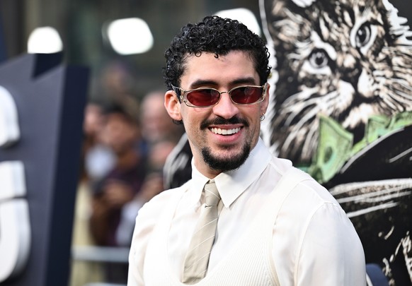 FILE - Benito Antonio Martinez Ocasio (aka Bad Bunny) attends the premiere of &quot;Caught Stealing&quot; at Regal Union Square on Tuesday, Aug. 26, 2025, in New York. (Photo by Evan Agostini/Invision ...