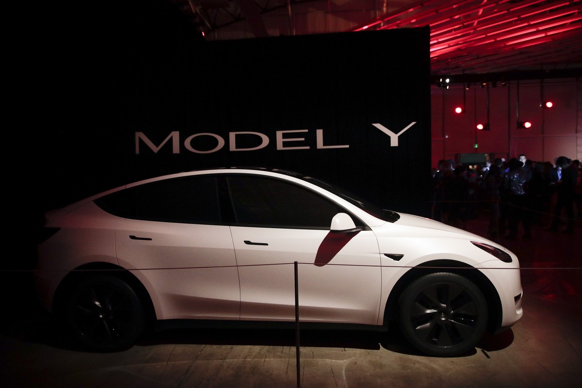 Tesla's Model Y is displayed at the company's design studio Thursday, March 14, 2019, in Hawthorne, Calif. The Model Y may be Tesla's most important product yet as it attempts to expand ...