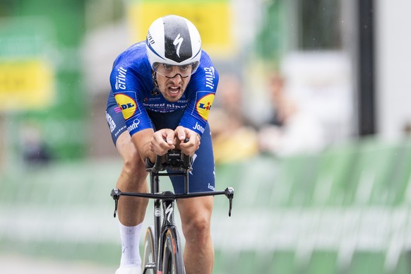 Mattia Cattaneo from Italy of Deceunick-Quick-Step competes during the first stage, a 10.9 km time trial, of the 84th Tour de Suisse UCI ProTour cycling race, in Frauenfeld, Switzerland, June 6, 2021. ...