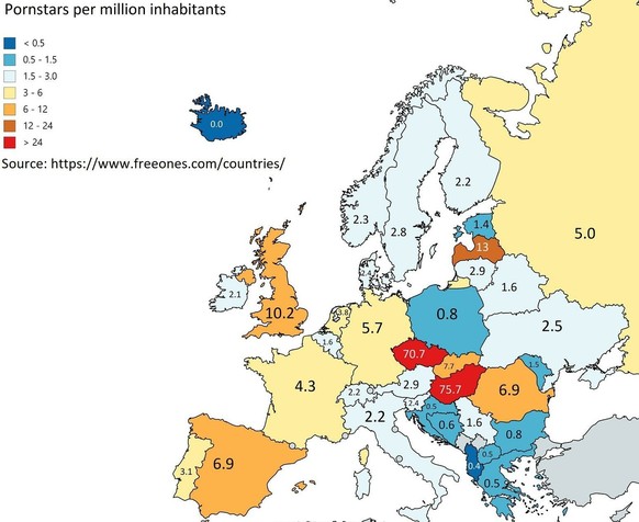 Terrible maps. Pornstars pro 1 Million Einwohner https://twitter.com/TerribleMaps/status/1588240724277231616/photo/1