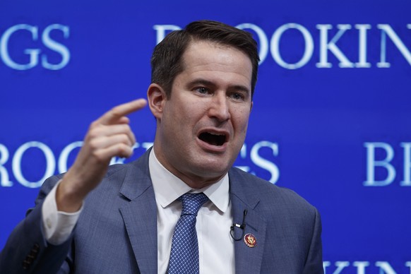 FILE - In this Tuesday, Feb. 12, 2019 file photo, Rep. Seth Moulton, D-Mass., speaks at the Brookings Institution in Washington, about his vision for the future of U.S. foreign policy. U.S. Rep. Seth  ...