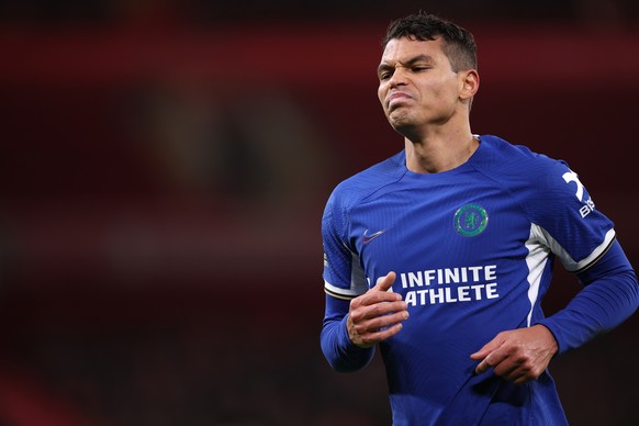 epa11116861 Chelsea&#039;s Thiago Silva reacts during the English Premier League soccer match between Liverpool FC and Chelsea FC, in Liverpool, Britain, 31 January 2024. EPA/ADAM VAUGHAN EDITORIAL US ...