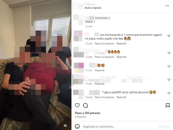 Die mutmasslichen jugendlichen Pädophilenjäger aus Lugano auf dem Instagram-Account. In einem Kommentar heisst es: «Schwule und Pädophile sind böse Personen».
