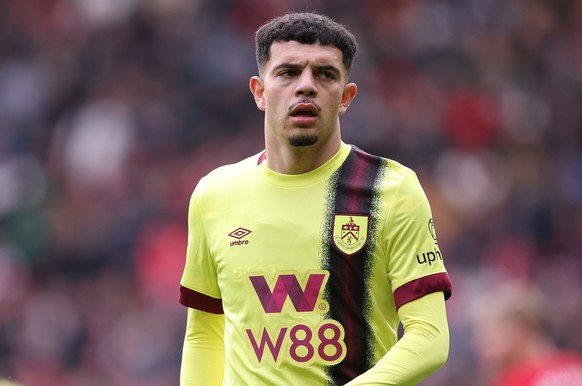 epa11305248 Zeki Amdouni of Burnley looks on during the English Premier League soccer match between Manchester United and Burnley FC in Manchester, Britain, 27 April 2024. EPA/ADAM VAUGHAN EDITORIAL U ...