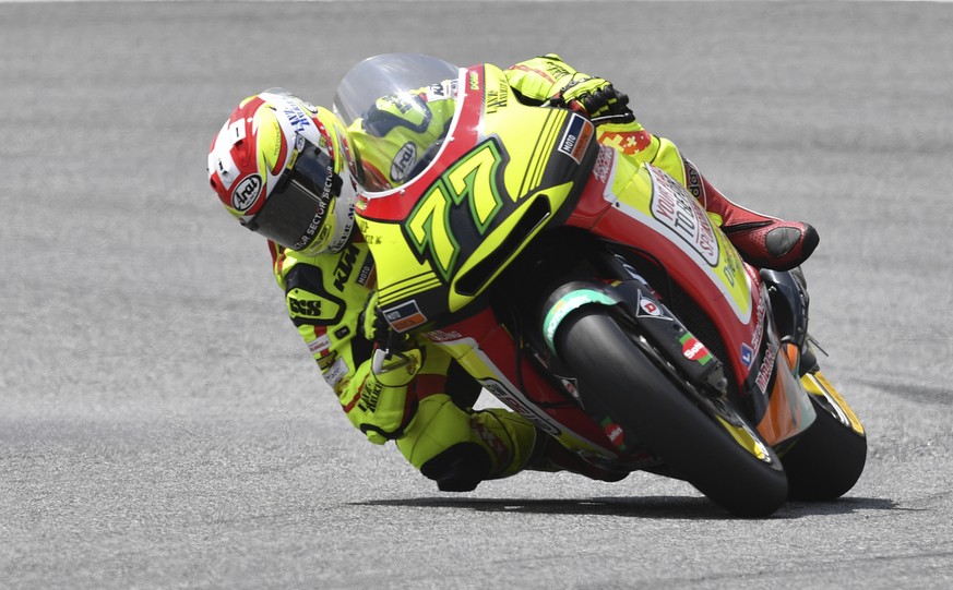 Switzerland&#039;s rider Dominique Aegerter of the Kiefer Racing steers his motorcycle during the Moto2 race at the Austrian motorcycle Grand Prix at the Red Bull Ring in Spielberg, Austria, Sunday, A ...