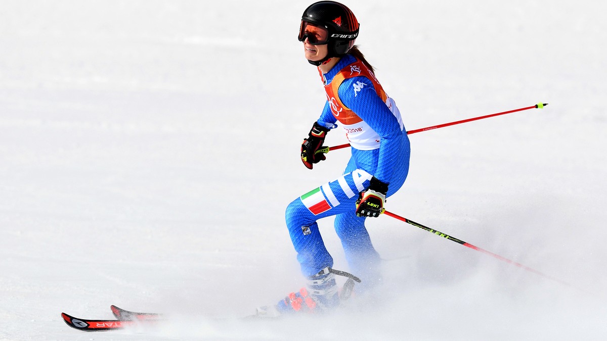 epa06527057 Manuela Moelgg of Italy reacts after the Women's Giant Slalom 2nd run at the Yongpyong Alpine Centre during the PyeongChang 2018 Olympic Games, South Korea, 15 February 2018. EPA/VASS ...