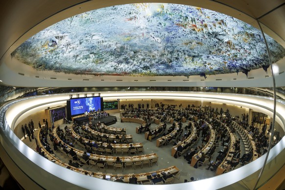 epaselect epa11024098 A general view shows the assembly during a high-level event commemorating the 75th anniversary of the Universal Declaration of Human Rights, at the European headquarters of the U ...