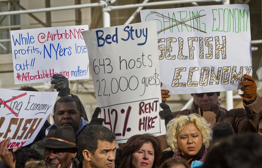 «Egoistische Wirtschaft»: Protest gegen Airbnb 2015 in New York.